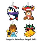 Wooden Christmas Ornament Deco - 12 Jolly Holiday Pals! - Penguin, Reindeer, Angel, Bells