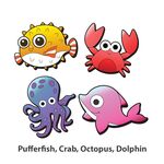 Wooden Sealife Animal Magnet Kit - Pufferfish, Crab, Octopus, Dolphin