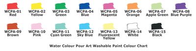 Water Colour Pour Art Washable Paint - 100ml - Colour Chart