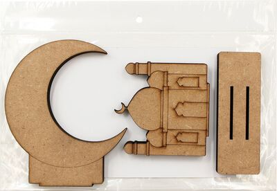 Wooden Moonlight Mosque Deco Stand - Pack of 5 - Raya With Elegance! - Packaging Back