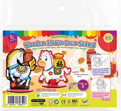 Wooden Horse Deco Stand - Pack of 5 - Choose From 2 Lucky Horses Design!