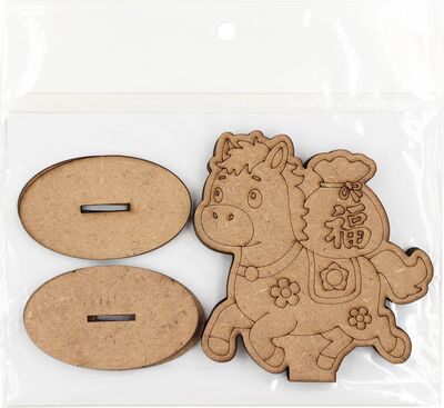Wooden Horse Deco Stand - Pack of 5 - Choose From 2 Lucky Horses Design! - Packaging Back