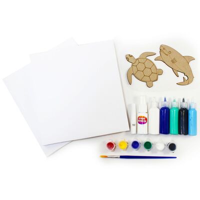 Canvas Pouring Art Box Set - Turtle And Shark - Contents