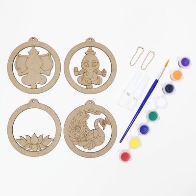 3D Deepavali Hanging Deco Kit - Lord Ganesha and Peacock - Contents
