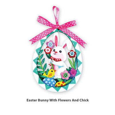 Paint With Love - 3D Easter Day Hanging Deco - Easter Bunny With Flowers And Chick