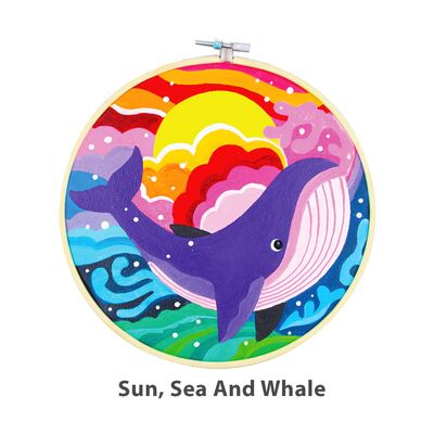 Canvas Painting In Hoop - Sun Sea and Whale