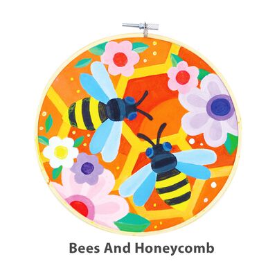 Canvas Painting In Hoop - Bees and Honeycomb