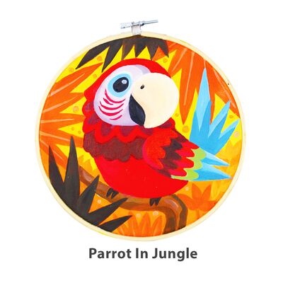 Canvas Painting In Hoop - Parrot in Jungle