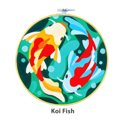 Canvas Painting In Hoop - Koi Fish