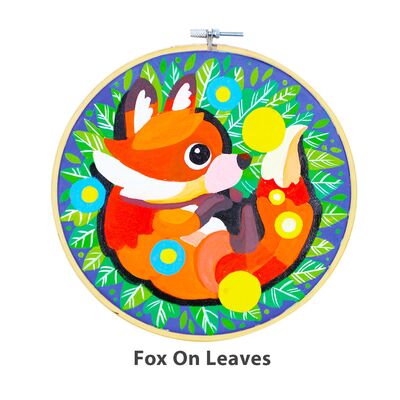 Canvas Painting In Hoop - Fox on Leaves