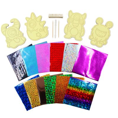 Foil Art 4-in-1 Monster Board Kit - Spooky, Grinning, Jolly, Blubber - Contents