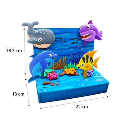 Ocean Wonders Clay Scene Kraft Box Kit - Includes Ocean Backdrop And 6 Sea Creatures - Size