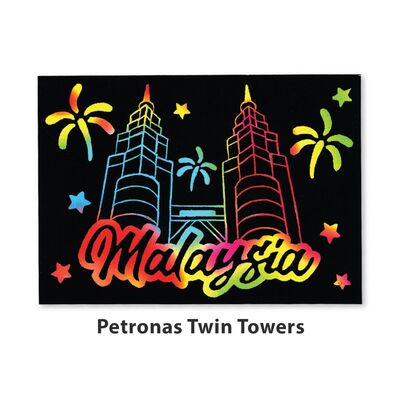 Scratch Art Malaysia Kit -Scratch Art Malaysia Kit - Malaysia Hibiscus, Sea Turtle, Petronas Twin Towers, Wau Traditional Kite Petronas Twin Towers
