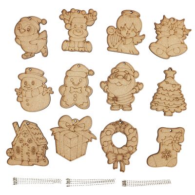 Wooden Christmas Ornament Deco - 12 Jolly Holiday Pals! - Contents