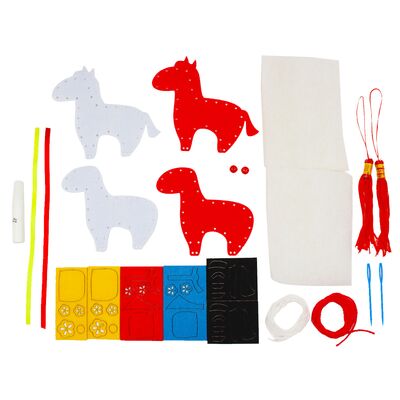 Felt Lunar New Year Horse Plushie Hanging Deco Set - Red and White Horses! - Contents
