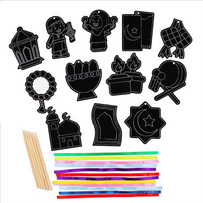 Scratch Art Suasana Raya Ornament Deco - 12 Festive Decors! - Contents