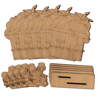 Wooden Kampung House Deco Stand - Pack of 5 - Contents
