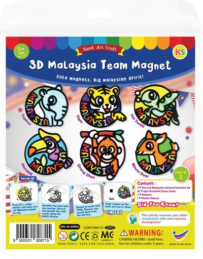 Sand Art 3D Malaysia Team Magnet - Pack of 2 - Choose From 6 Adorable Designs