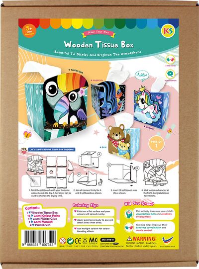 Wooden Tissue Box Painting Kit - Toucan / Angelfish / Unicorn / Bears