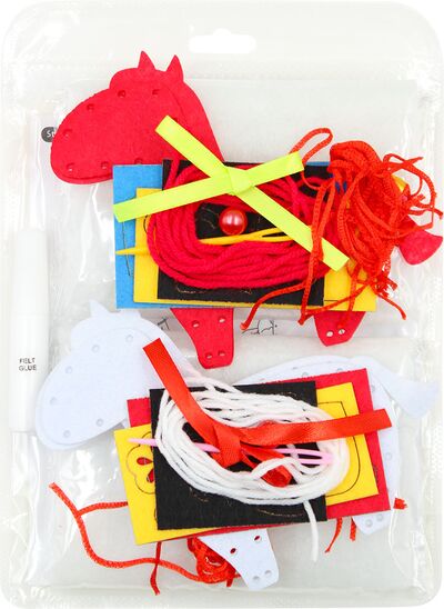 Felt Lunar New Year Horse Plushie Hanging Deco Set - Red and White Horses! - Packaging Back