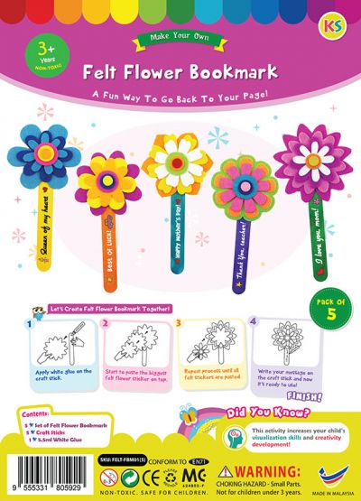 Felt Flower Bookmark Pack of 5
