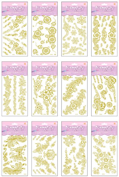 Temporary Glitter Tattoo - Gold Mix - Assorted Designs