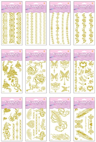 Temporary Glitter Tattoo - Gold Mix - Assorted Designs