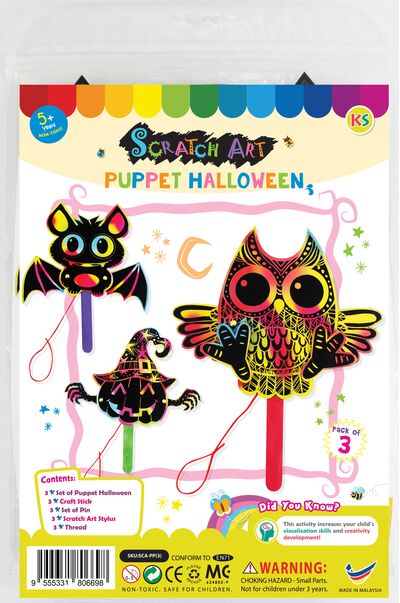 Scratch Art Halloween Puppet - Pack of 3