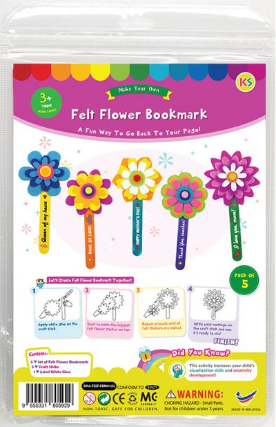 Felt Flower Bookmark Pack of 5 - Packaging Front