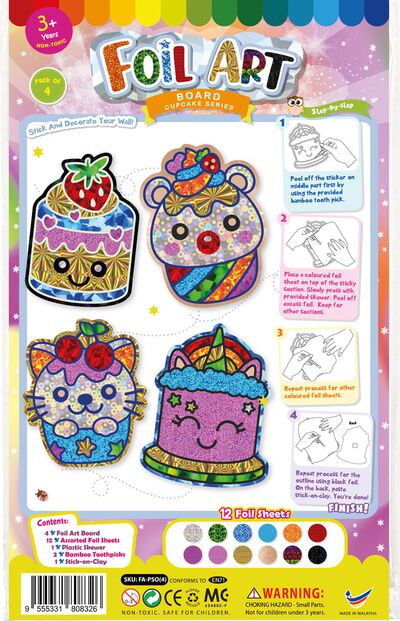 Foil Art 4-in-1 Cupcake Board Kit - Kitten / Unicorn / Strawberry / Bear