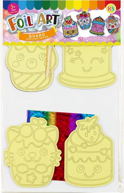 Foil Art 4-in-1 Cupcake Board Kit - Kitten / Unicorn / Strawberry / Bear - Packaging Back