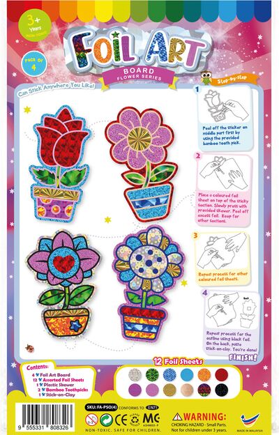 Foil Art 4-in-1 Flower Board Kit - Rose, Daisy, Heart, Sunflower