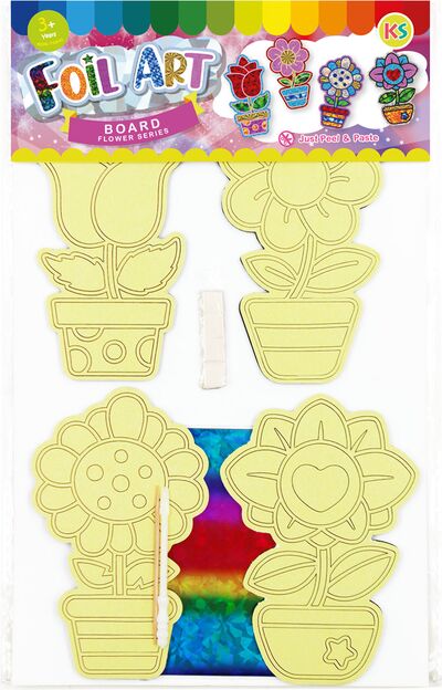 Foil Art 4-in-1 Flower Board Kit - Rose, Daisy, Heart, Sunflower - Packaging Back