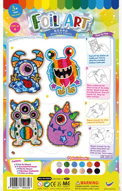 Foil Art 4-in-1 Monster Board Kit - Spooky, Grinning, Jolly, Blubber