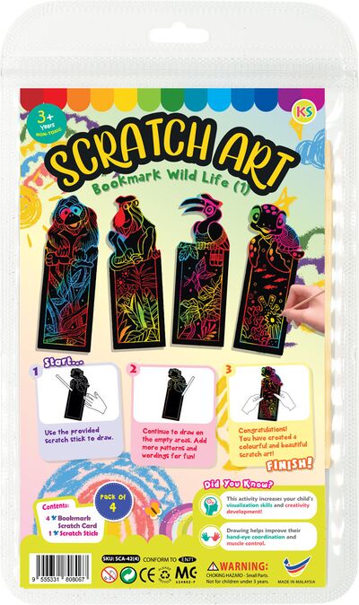 Scratch Art Bookmark Wild Life Part 1 - Orang Utan, Proboscis Monkey, Hornbill, Sea Turtle