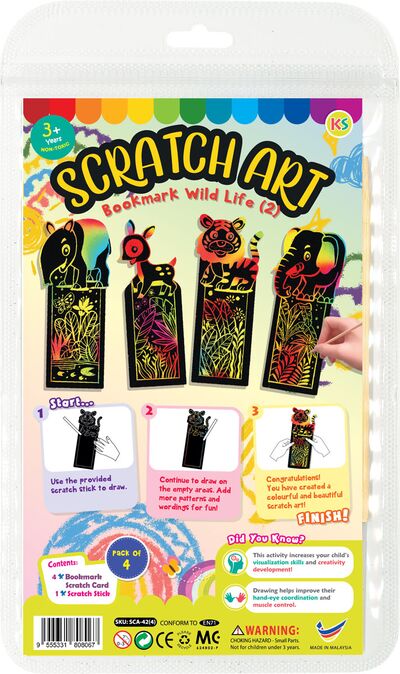 Scratch Art Bookmark Wild Life Part 2 - Tapir, Kancil, Malayan Tiger, Asian Elephant