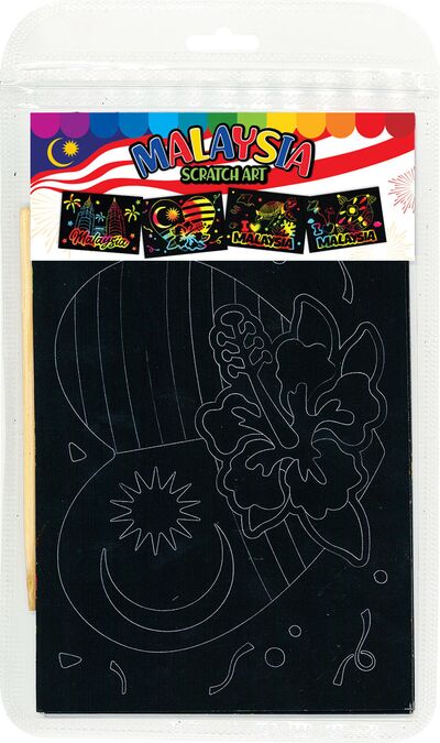 Scratch Art Malaysia Kit - Malaysia Hibiscus, Sea Turtle, Petronas Twin Towers, Wau Traditional Kite - Packaging Back