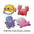Wooden Sealife Animal Magnet Kit - Pufferfish, Crab, Octopus, Dolphin Wooden Sealife Animal Magnet Kit - Pufferfish, Crab, Octopus, Dolphin