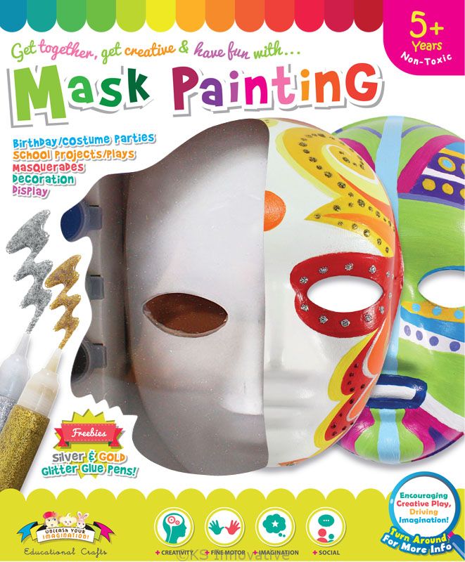 7pc Paint Your Own Mask Arts Crafts Creative Fun Toddlers Brush Face Play 