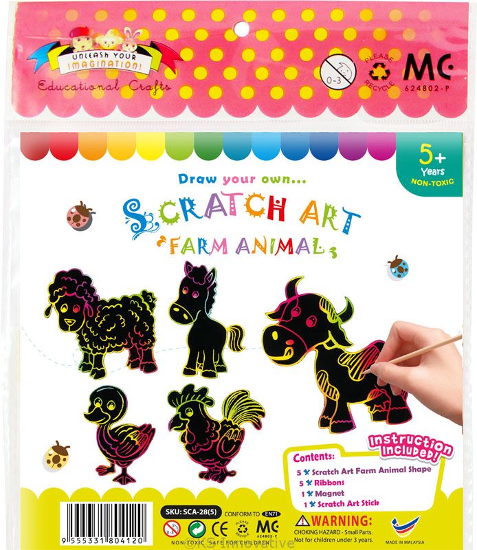 Farm animals scratch and scribble mini scratch art kit – MONSTER KIDS